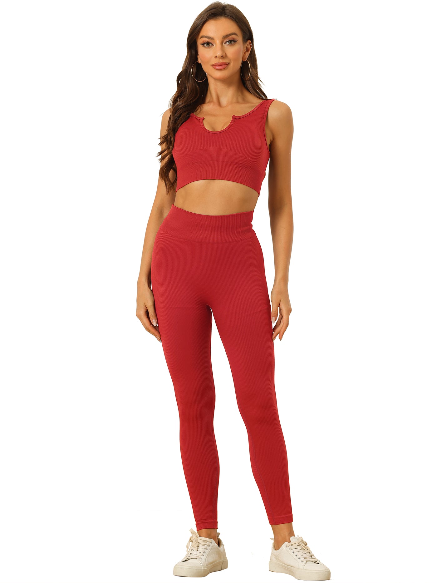 Allegra K 2 Piece Seamless Ribbed Sports Bra and High Waisted Leggings Workout Set