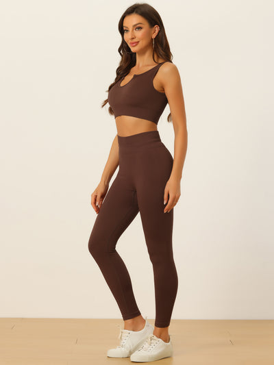 2 Piece Seamless Ribbed Sports Bra and High Waisted Leggings Workout Set