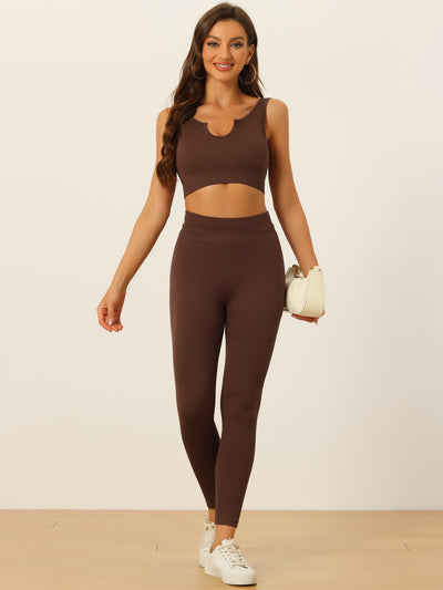 2 Piece Seamless Ribbed Sports Bra and High Waisted Leggings Workout Set