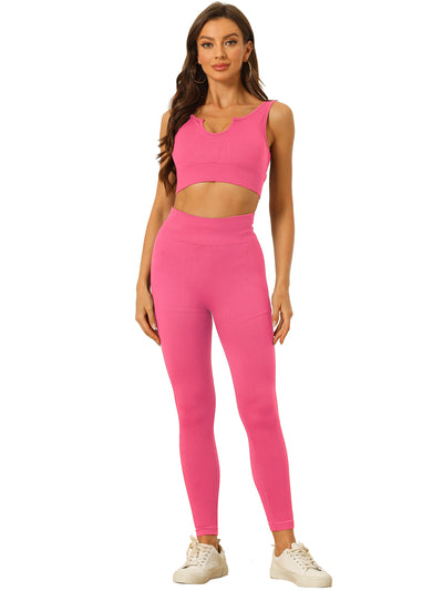 2 Piece Seamless Ribbed Sports Bra and High Waisted Leggings Workout Set