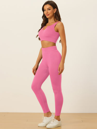 2 Piece Seamless Ribbed Sports Bra and High Waisted Leggings Workout Set