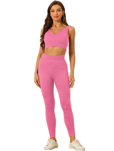 2 Piece Seamless Ribbed Sports Bra and High Waisted Leggings Workout Set