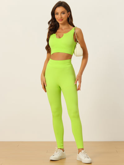 2 Piece Seamless Ribbed Sports Bra and High Waisted Leggings Workout Set