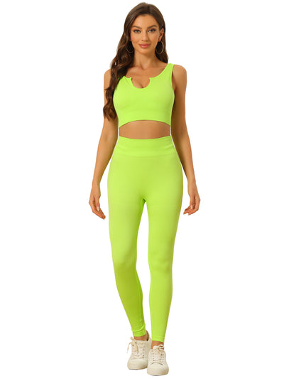 2 Piece Seamless Ribbed Sports Bra and High Waisted Leggings Workout Set