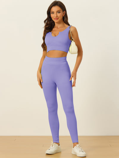 2 Piece Seamless Ribbed Sports Bra and High Waisted Leggings Workout Set