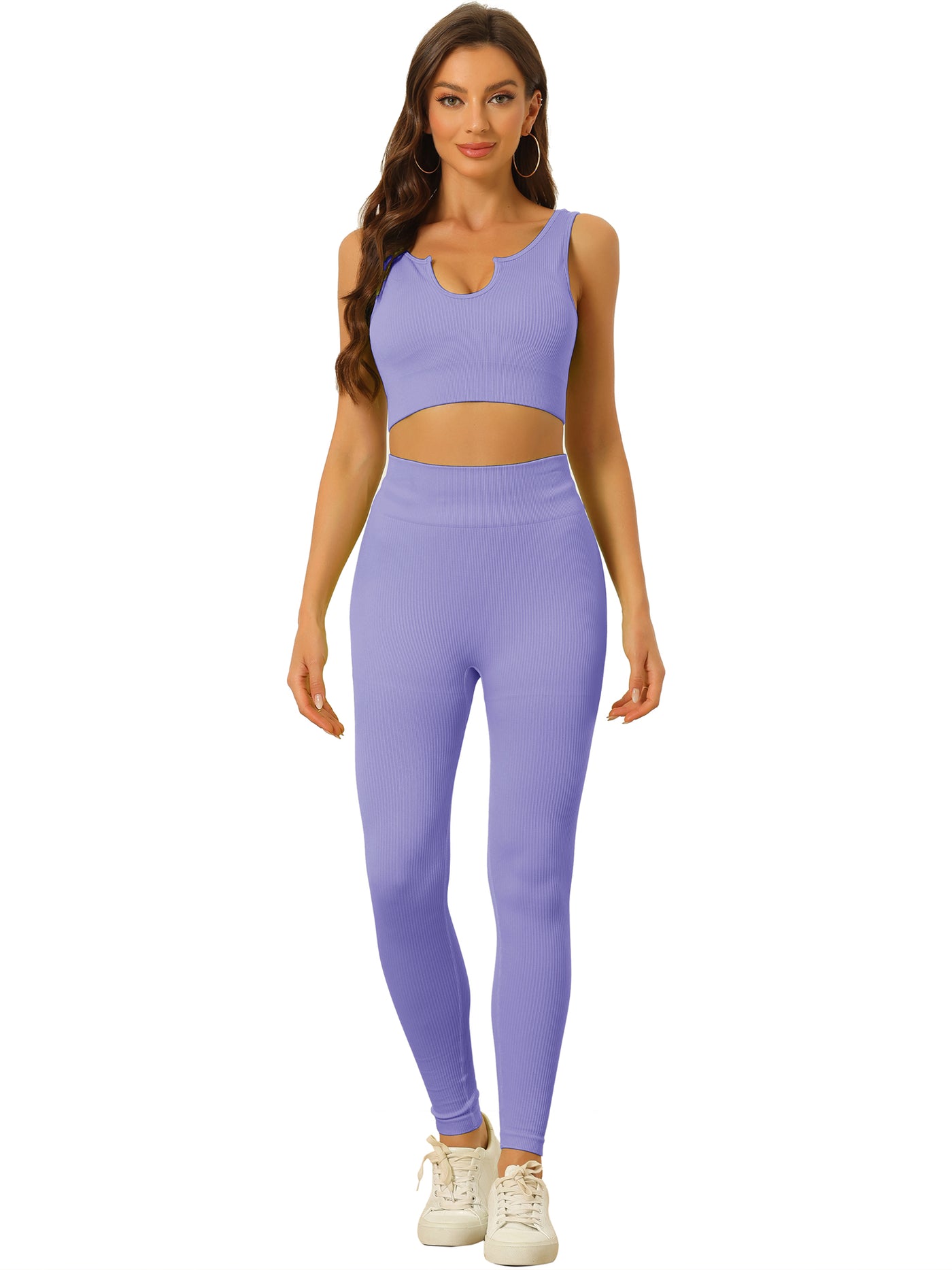 Allegra K 2 Piece Seamless Ribbed Sports Bra and High Waisted Leggings Workout Set