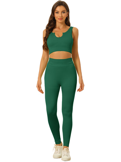 2 Piece Seamless Ribbed Sports Bra and High Waisted Leggings Workout Set