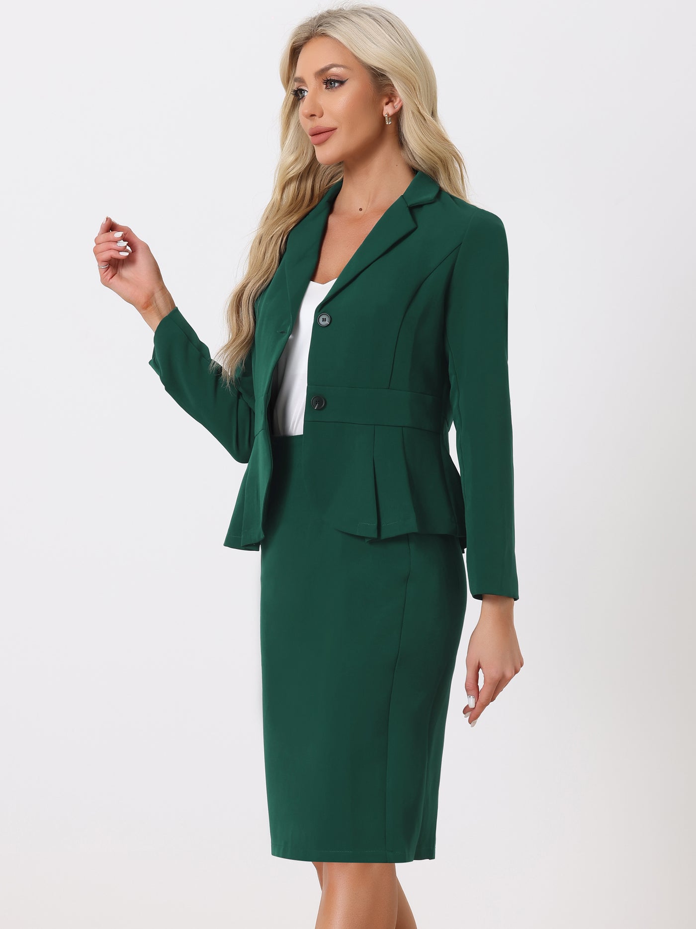 Allegra K Long Sleeve Notched Lapel Peplum Blazer Pencil Skirt 2 Piece Set