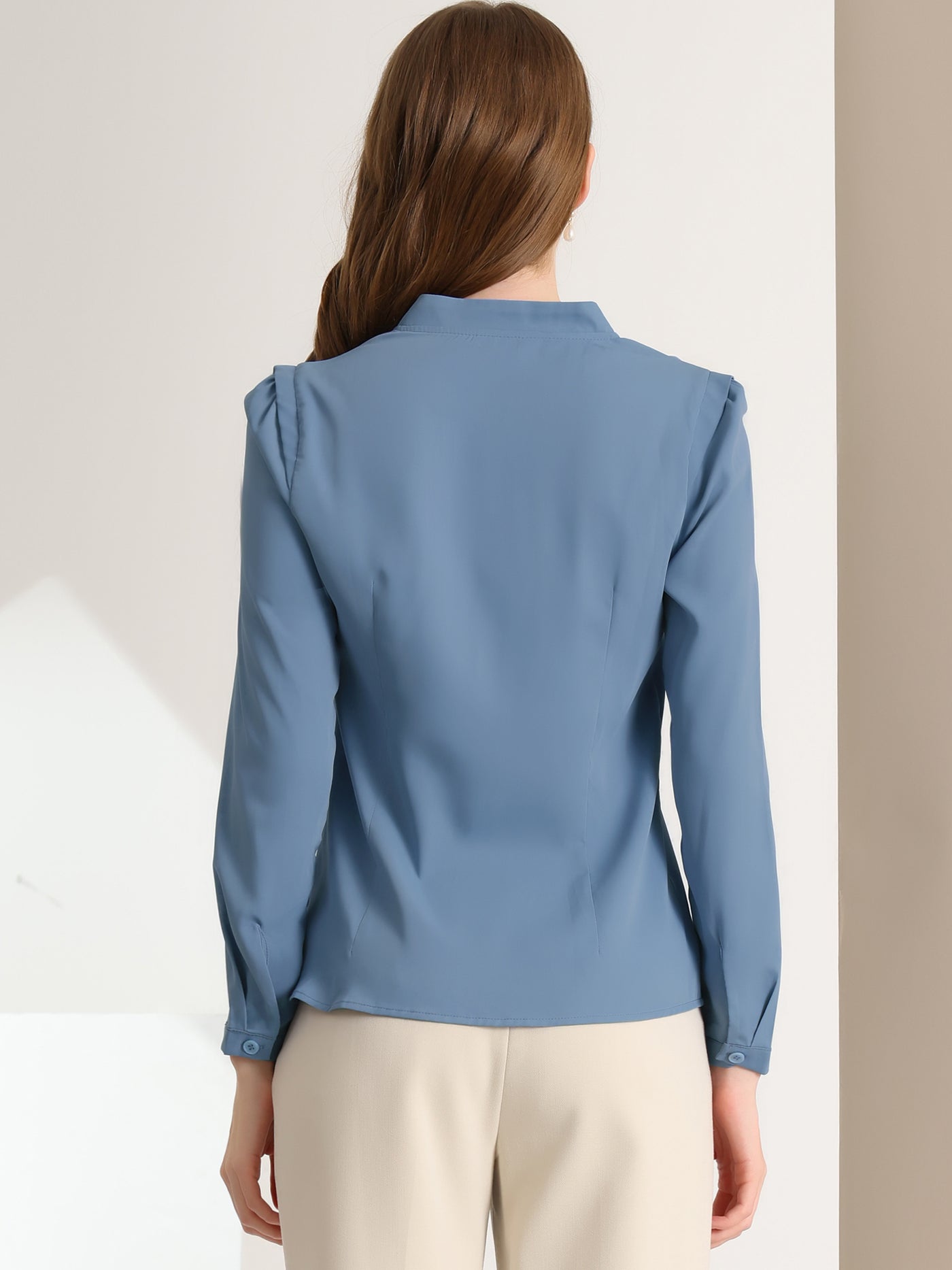 Allegra K Work Office Button Up Long Sleeve Chiffon Shirt