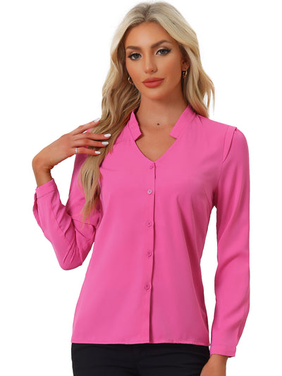 Work Office Blouse Button Up Long Sleeve V Neck Chiffon Shirt