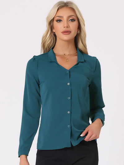 Work Office Blouse Button Up Long Sleeve V Neck Chiffon Shirt