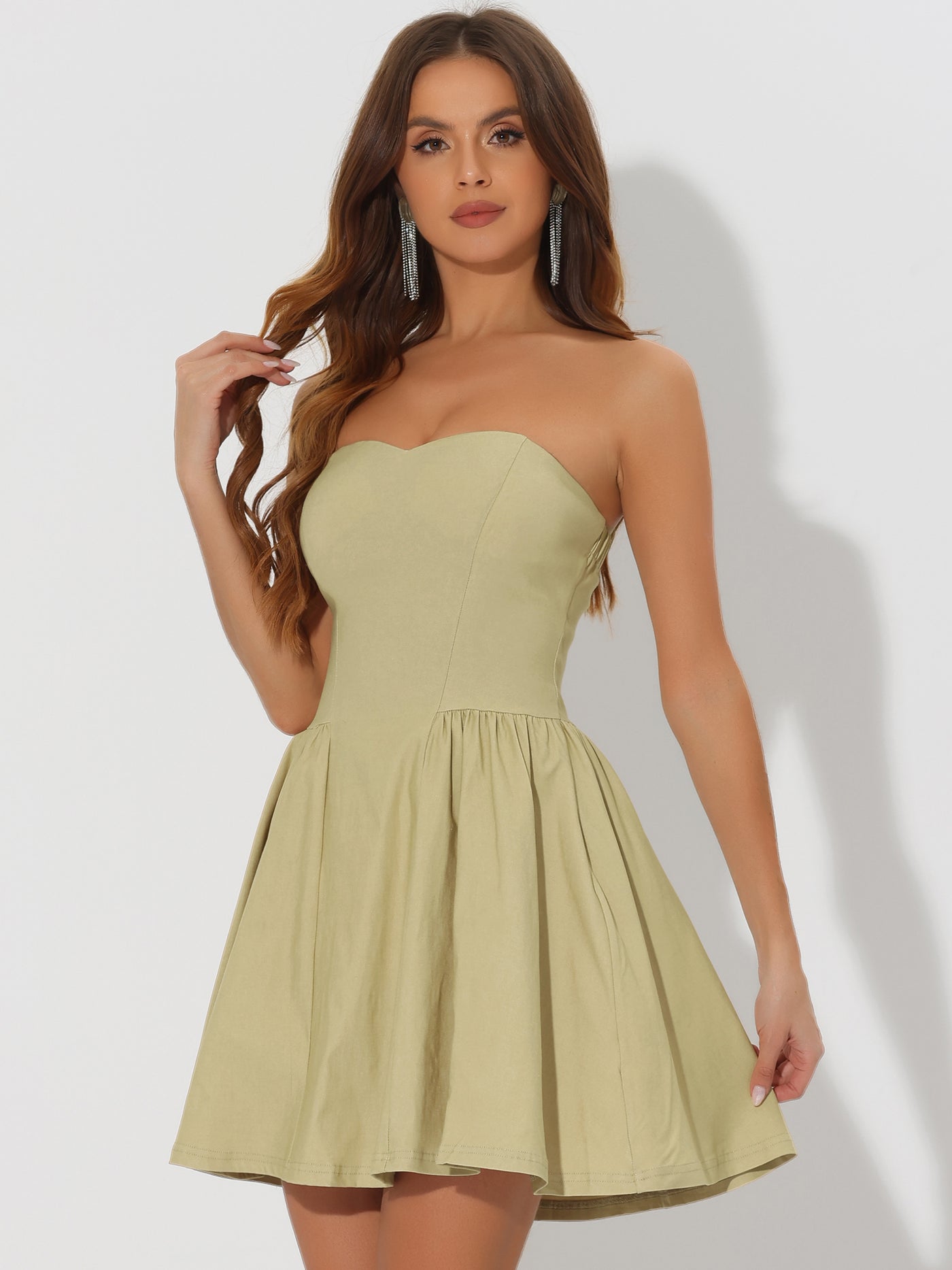 Allegra K Strapless Sweetheart Neck Fit And Flare Mini Dress