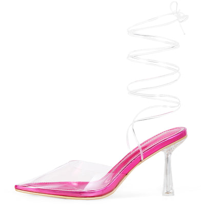 Clear Lace Up Strappy Stiletto Transparent Heel Sandals