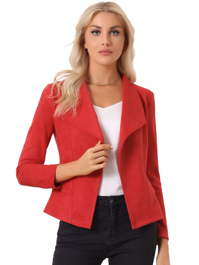 Faux Suede Jacket Open Front Lapel Draped Outwear Cardigan