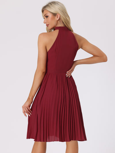 Pleated Summer Tie Halter Neck Sleeveless Party Cocktail Dress