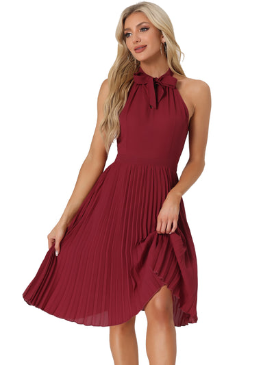 Pleated Summer Tie Halter Neck Sleeveless Party Cocktail Dress