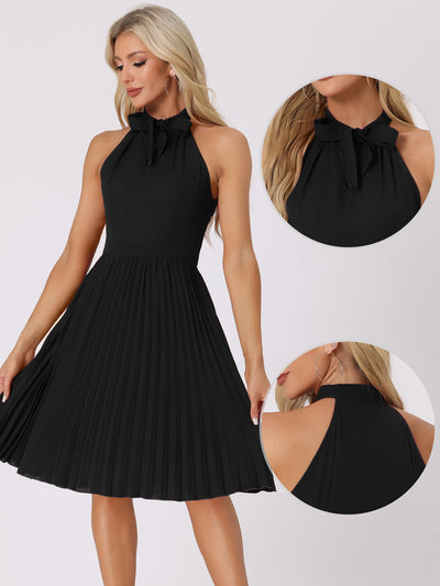 Pleated Summer Tie Halter Neck Sleeveless Party Cocktail Dress