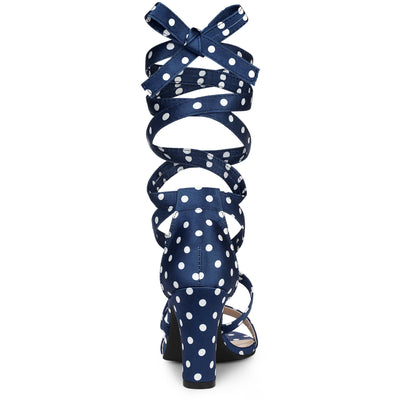 Elegant Polka Dot Strappy Lace Up Chunky Heel Sandals