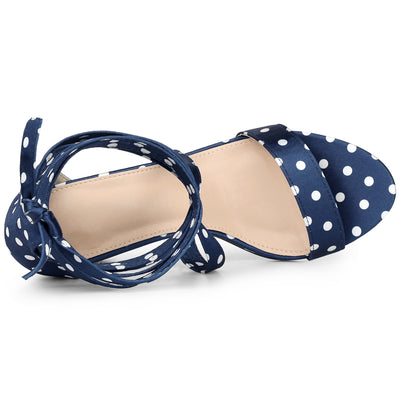 Elegant Polka Dot Strappy Lace Up Chunky Heel Sandals