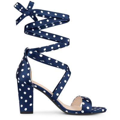 Elegant Polka Dot Strappy Lace Up Chunky Heel Sandals