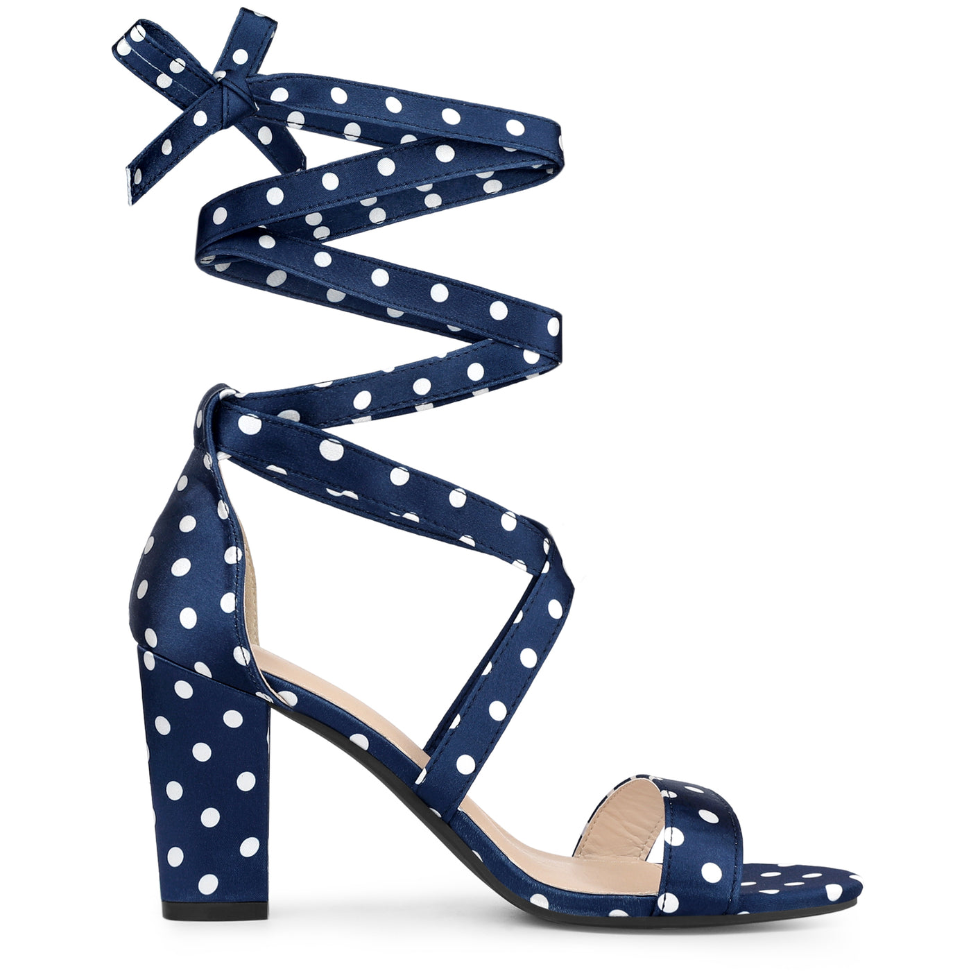 Allegra K Elegant Polka Dot Strappy Lace Up Chunky Heel Sandals