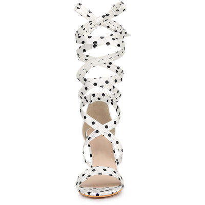 Elegant Polka Dot Strappy Lace Up Chunky Heel Sandals