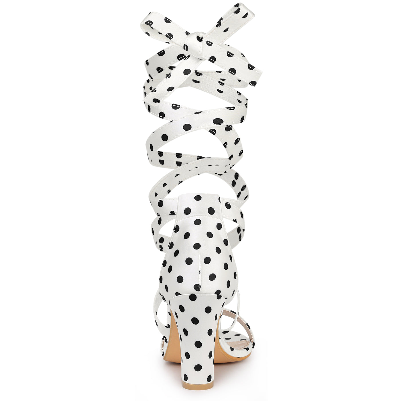 Allegra K Elegant Polka Dot Strappy Lace Up Chunky Heel Sandals