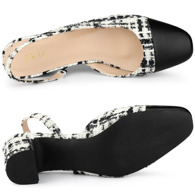 Slingback Cap Toe Christmas Plaid Chunky Heel Pumps