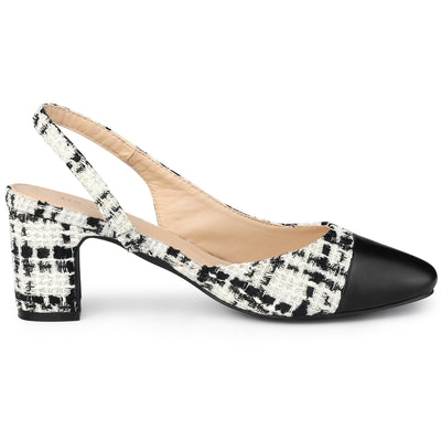 Slingback Cap Toe Christmas Plaid Chunky Heel Pumps