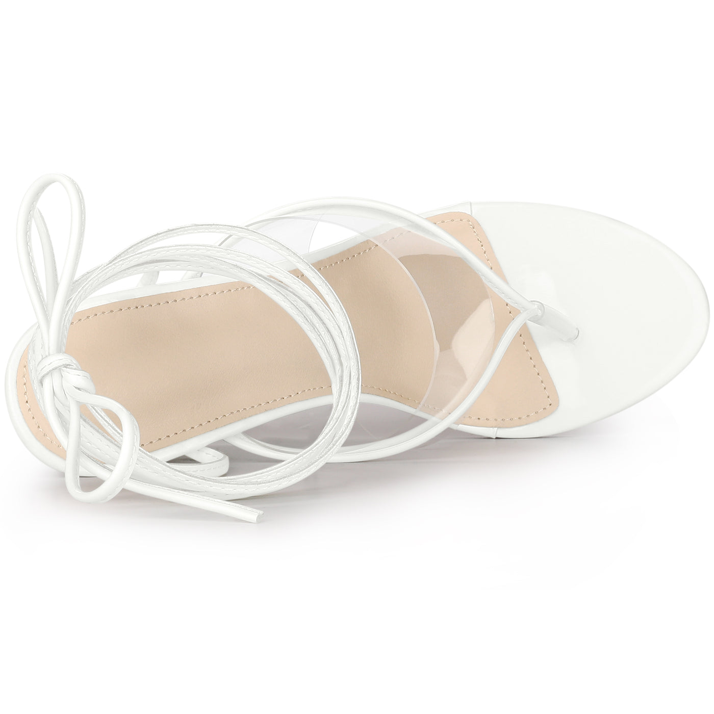 Allegra K Women's Lace Up Clear Strap Flip Flops Wedge Sandals