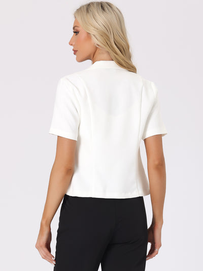 Business Casual Lapel Short Sleeve Open Front Cropped Blazer