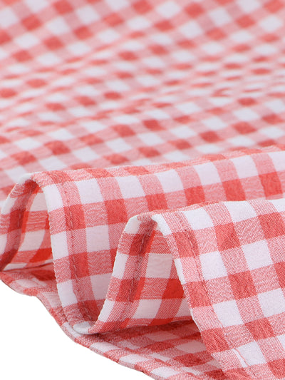 Summer Gingham Tops Square Neck Ruffle Cap Sleeve Blouse