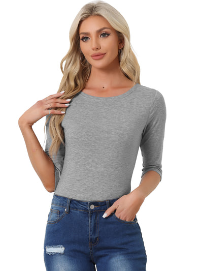 Casual Boat Neck Elbow Sleeve Solid Basic T-shirt