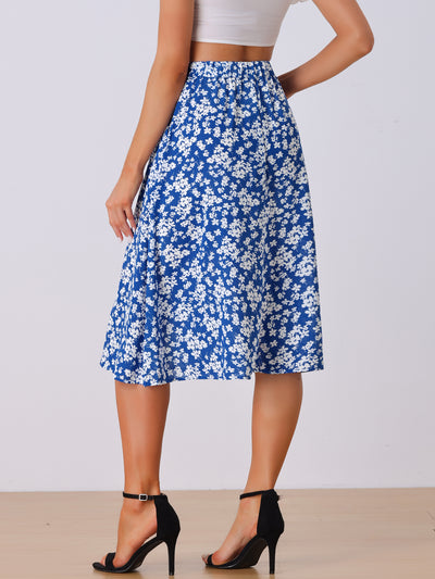 A-Line Floral Print Pocketed Chiffon Vintage Midi Skirt