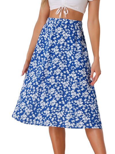 A-Line Floral Print Pocketed Chiffon Vintage Midi Skirt