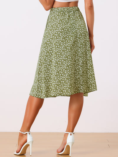 A-Line Floral Print Pocketed Chiffon Vintage Midi Skirt