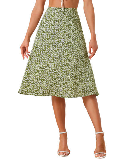 A-Line Floral Print Pocketed Chiffon Vintage Midi Skirt