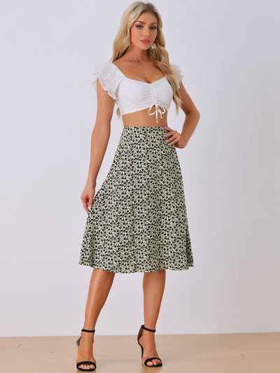 A-Line Floral Print Pocketed Chiffon Vintage Midi Skirt