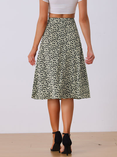 A-Line Floral Print Pocketed Chiffon Vintage Midi Skirt