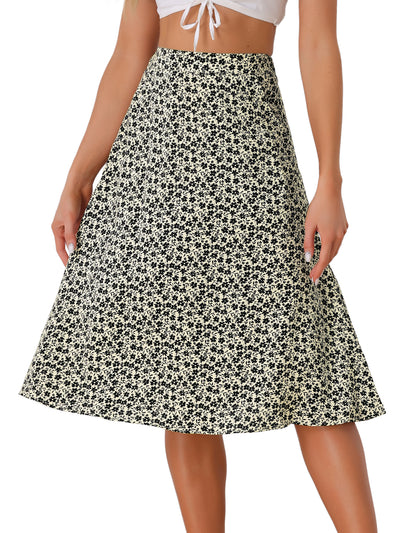 A-Line Floral Print Pocketed Chiffon Vintage Midi Skirt