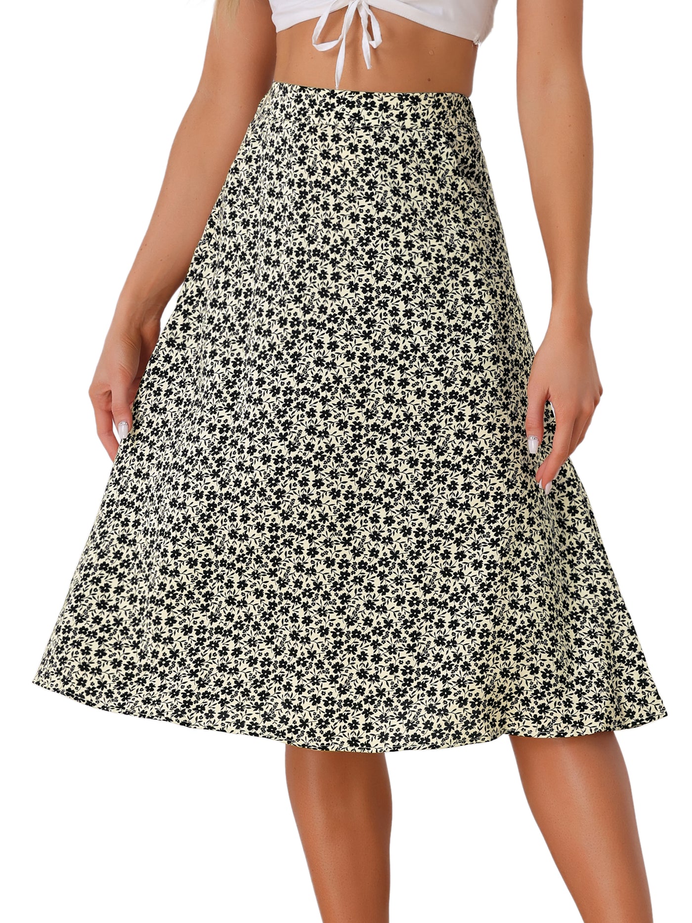 Allegra K A-Line Floral Print Pocketed Chiffon Vintage Midi Skirt