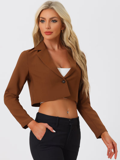 Long Sleeve Open Front Notched Lapel Business Cropped Blazer