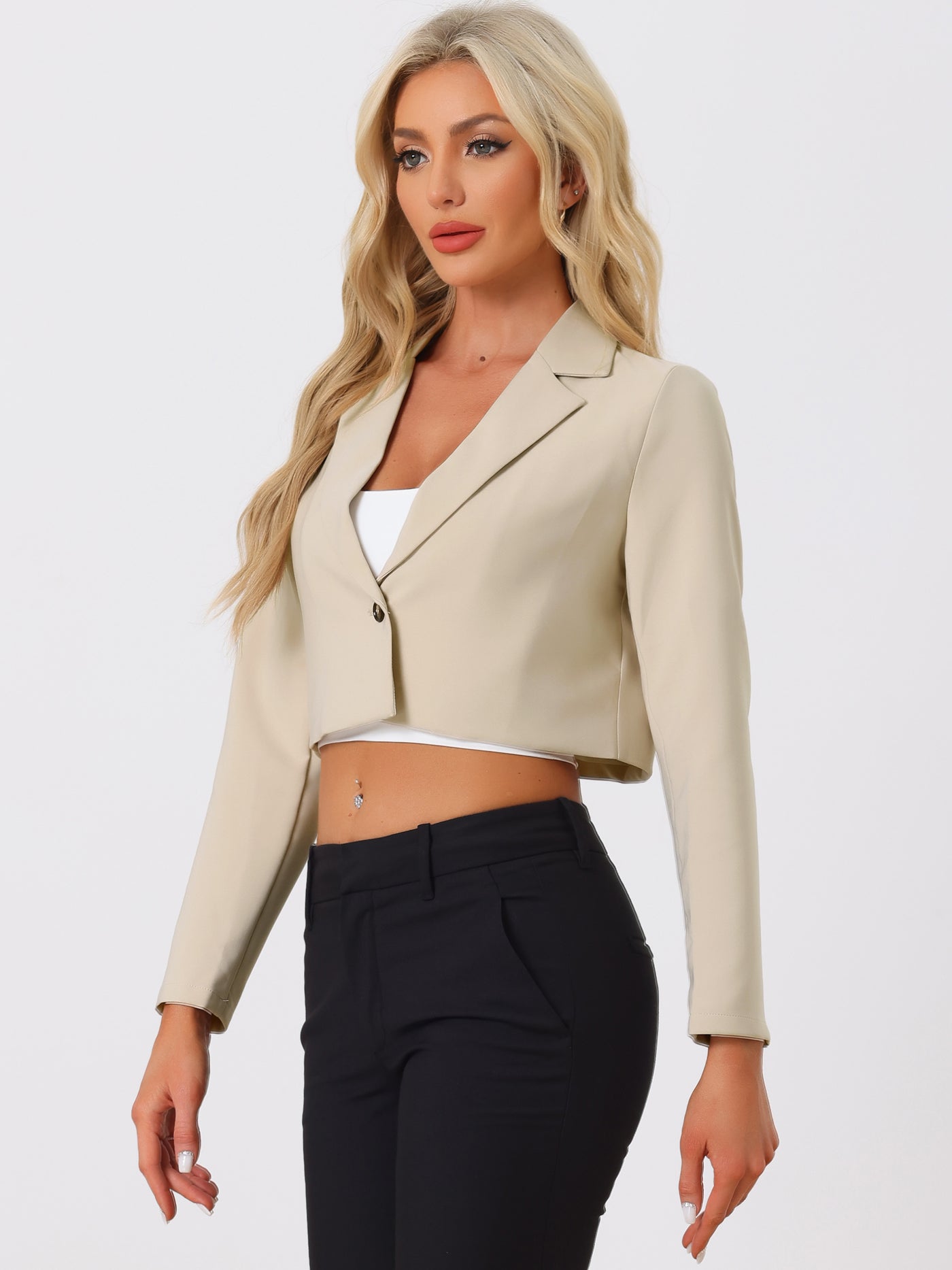 Allegra K Long Sleeve Open Front Notched Lapel Business Cropped Blazer