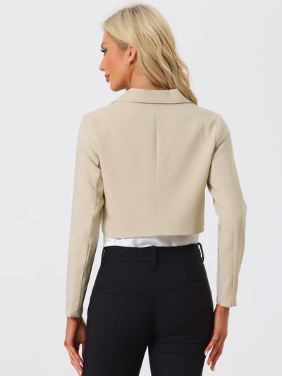 Long Sleeve Open Front Notched Lapel Business Cropped Blazer