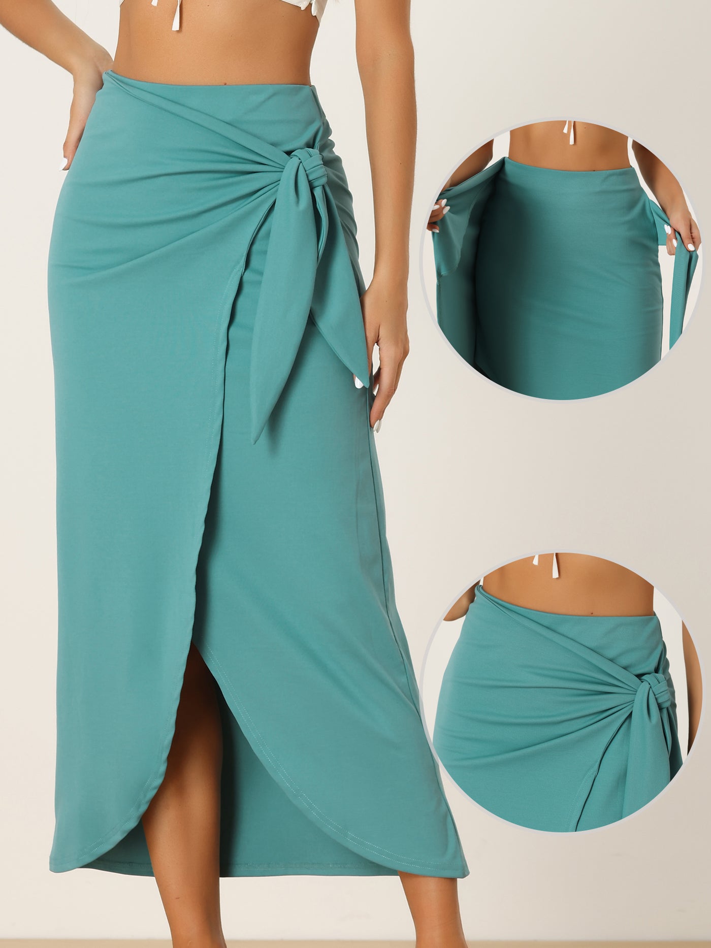 Allegra K High Waisted Summer Beach Slit Maxi Wrap Long Skirt