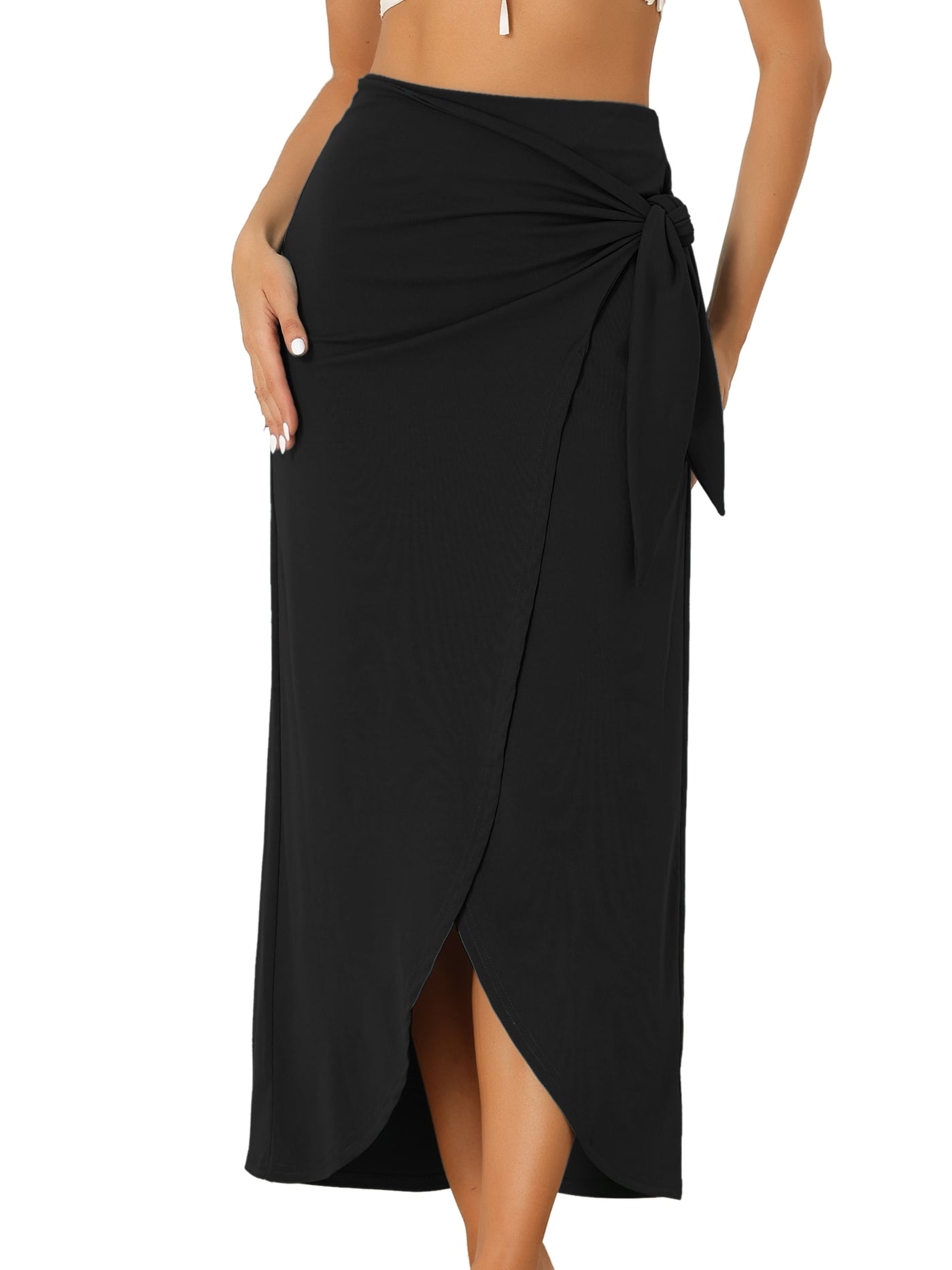 Allegra K High Waisted Summer Beach Slit Maxi Wrap Long Skirt