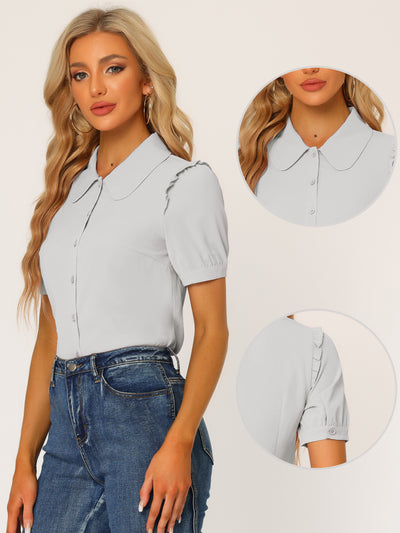 Work Collared Peter Pan Collar Short Sleeve Button Front Shirt