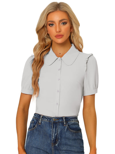 Work Collared Peter Pan Collar Short Sleeve Button Front Shirt