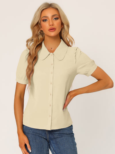 Work Collared Peter Pan Collar Short Sleeve Button Front Shirt