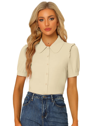 Work Collared Peter Pan Collar Short Sleeve Button Front Shirt